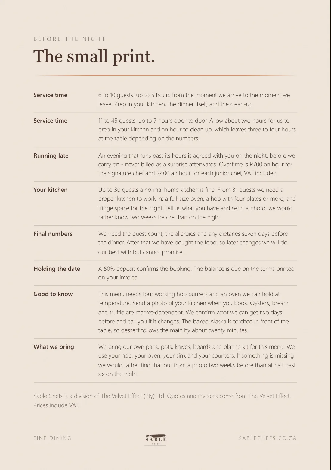 Fine Dining menu, page 7